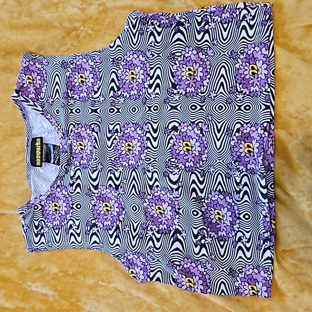 Nooworks Purple Floral Black & White Patterned Tank Top